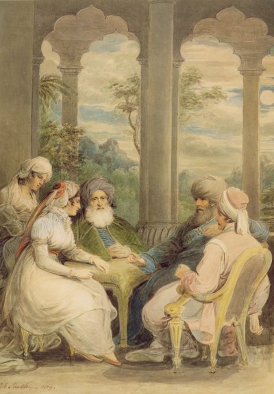 Prinz Rasselas und seine Schwester im Gespräch in ihrem Sommerpalast am Ufer des Nils, 1804 von Samuel Shelley